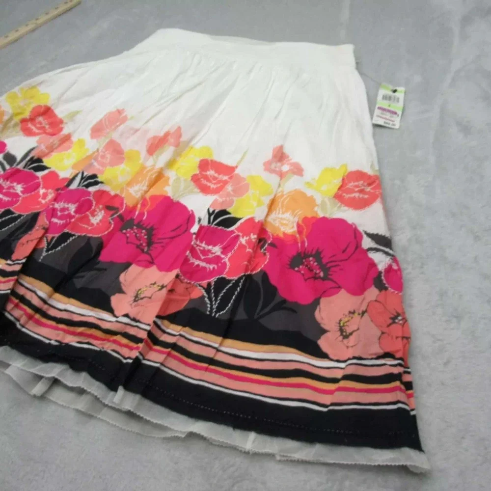 Alfani Lined Skirt Womens 4 Colorful Copenhagen‎ Floral Cotton Gauze Pleated NWD